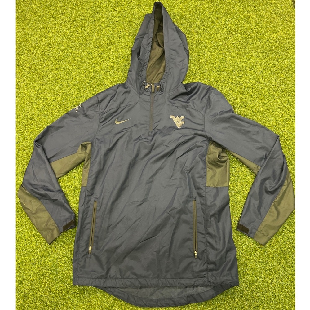 Nike West Virginia Mountaineers Mens M Half Zip Windbreaker Hooded Jacket Navy